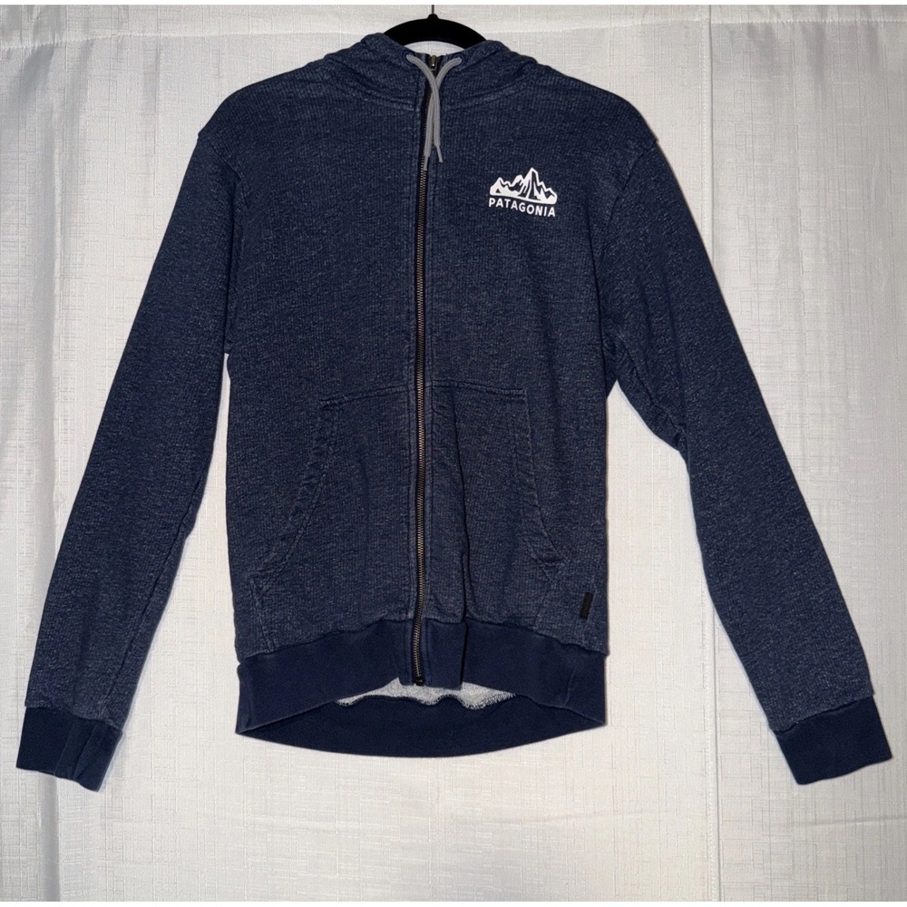 Patagonia Small French Terry Hoodie Full Zip Long Sleeve Regular Fit Blue Logo